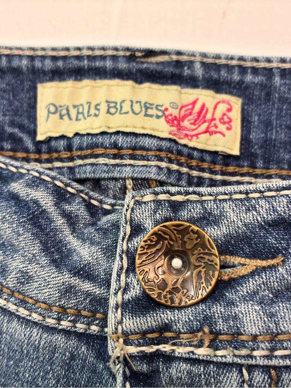 Vintage Y2K Preppy Mcbling Paris Blues Distressed Low Rise Straight Jeans